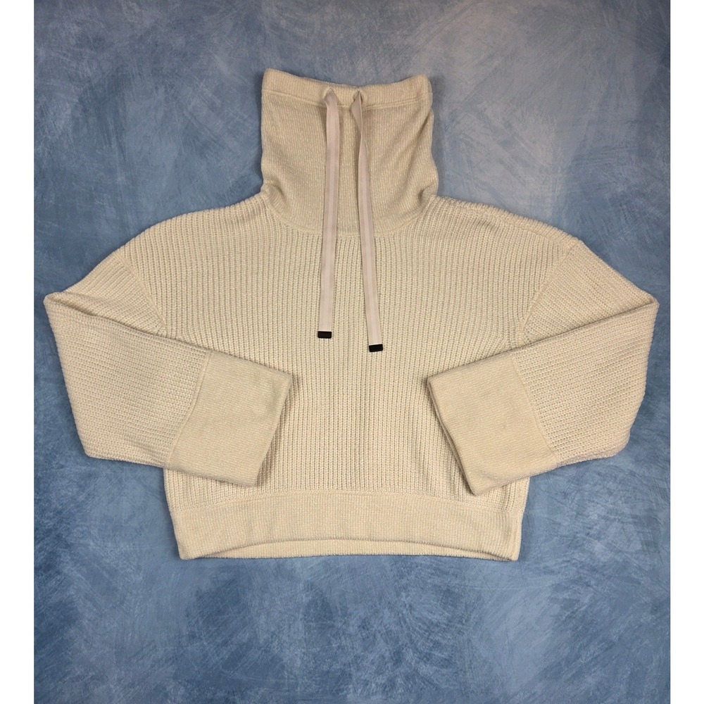 prAna Chanavey Women's Sweater L Cream Chenille Funnel Neck Cropped Pullover